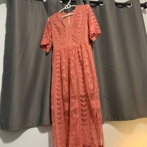 Pink Lace Midi dress
